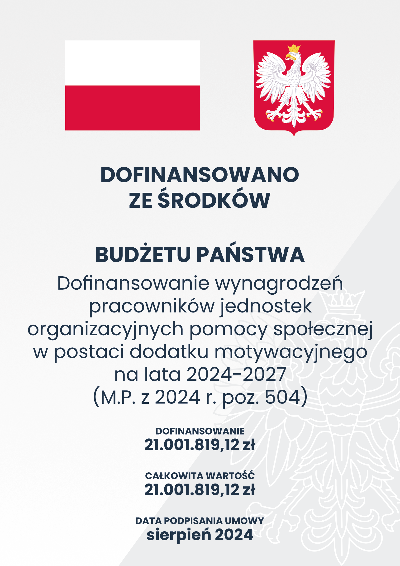 Plakat informujący o dofinansowaniu ze środków budżetu Państwa